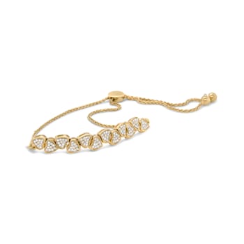 10K Yellow Gold Over Sterling Silver 1/2ctw Diamond Sideways Hearts Bolo
Bracelet- 4”-10” Adjustable