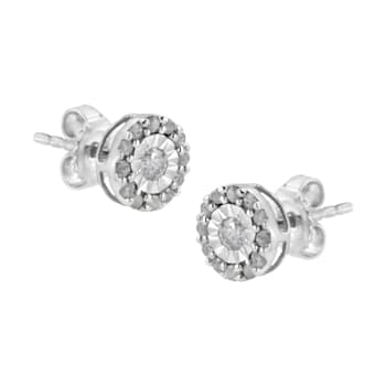 0.50ctw Round Diamond Sterling Silver Halo Stud Earrings