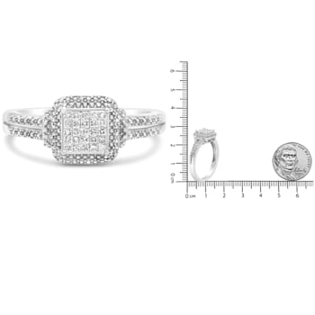 Sterling Silver 1/4ctw Princess-cut Diamond Composite Halo Ring(H-I
Color, SI1-SI2 Clarity)