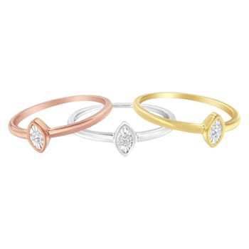 14K Gold Over Sterling Silver 1/6ctw Diamond Stackable Promise Ring Set
(J-K Color, I1-I2 Clarity)