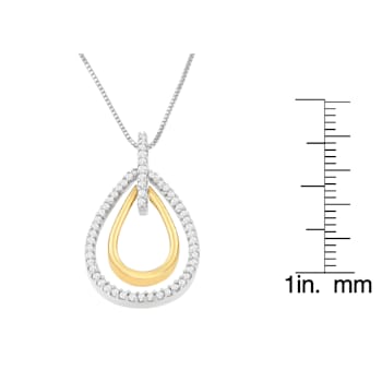 14K Two-Tone Gold Round Diamond Double Burst Pendant Necklace 1/4ctw