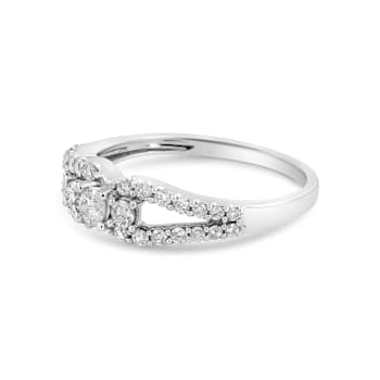 10K White Gold 1/2ctw Round Diamond Three Stone Split Shank Ring (H-I
Color, SI1-SI2 Clarity)