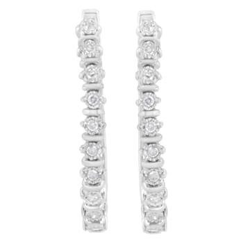 Sterling Silver 1/4ctw Miracle-Set Round-Cut Diamond Hoop Earring