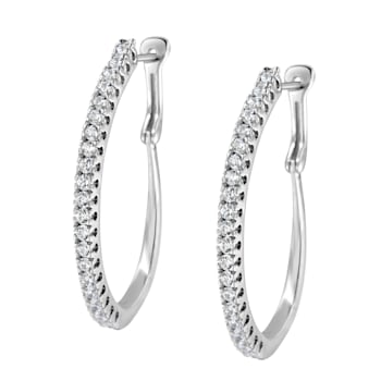 10K White Gold 1 cttw Diamond Hoop Earrings (I-J Clarity, I2-I3 Color)