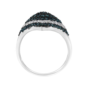 Sterling Silver 1.0ctw White and Treated Blue Diamond Rhombus Cocktail
Ring (Blue, I3)