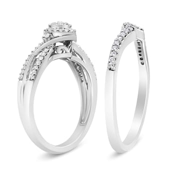 Sterling Silver 1/3ctw Composite Diamond Frame Bypass Bridal Set Ring
and Band
