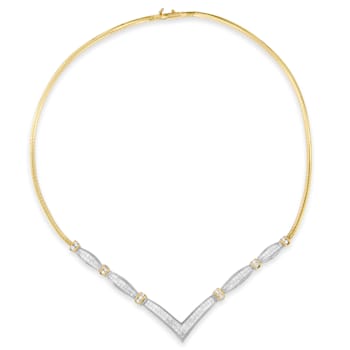 14K Two-tone Gold 3.00ctw Mixed Cut Diamond "V" Shape
Statement Necklace (H-I Color, SI2-I1 Clarity)