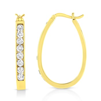 14k Yellow Gold Over Sterling Silver 1.0ctw Channel Set Brilliant Round
Cut Diamond Hoop Earrings