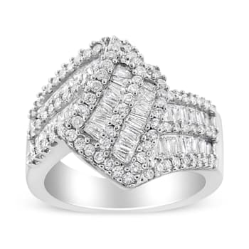 14K White Gold 1-1/2ctw Round and Baguette Diamond Bypass Cocktail
Ring(H-I Color, SI1-SI2 Clarity)