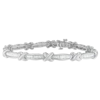 14K White Gold 2.0ctw Baguette-Cut Diamond X-Link Bracelet