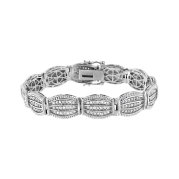 Sterling Silver 3.0ctw Prong Set Diamond Art Deco Style Tennis Bracelet
(I-J Color, I2-I3 Clarity)