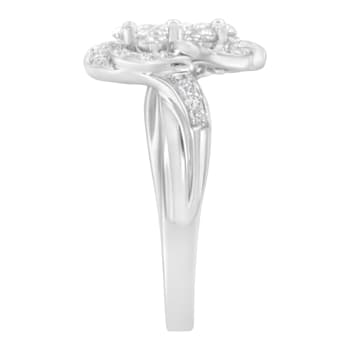 14K White Gold Floral Cluster Diamond Ring (1.0ctw, H-I Color, SI2-I1 Clarity)