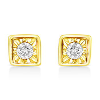 10K Yellow Gold Over Sterling Silver 1/10ctw Miracle-Set Diamond Square
Stud Earrings