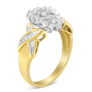 10K Two-Toned Round Baguette Diamond Cluster Ring (1/2 Cttw, I-J Color,
I2-I3 Clarity)