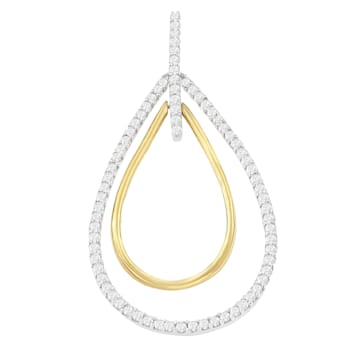 14K Two-Tone Gold Round Cut Diamond Double Burst Pendant Necklace 1.00ctw