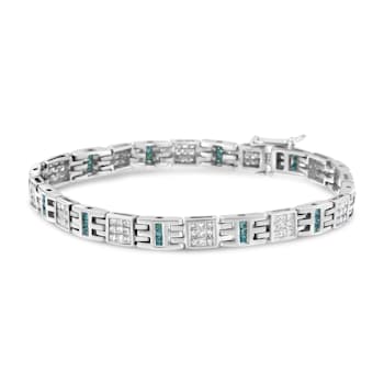 14K White Gold 3.0ctw Princess-Cut White and Blue Diamond Fashion Bracelet