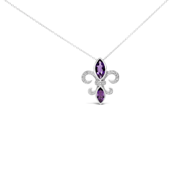 Sterling Silver Amethyst Marquise and Diamond Accent Fleur De Lis
Pendant Chain- Size 18"