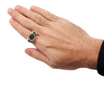 Men's 14K Yellow Gold Over Sterling Silver 1 1/4ctw White and Black
Diamond Signet Band