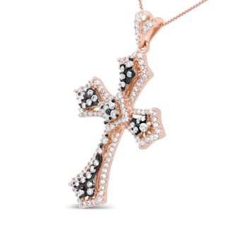 14K Rose Gold and Black Rhodium 1.0ctw Diamond Cross Pendant w\chain 18"