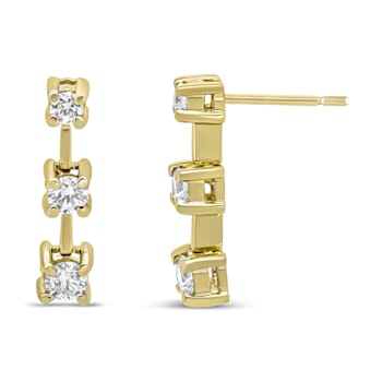 14K Yellow Gold 1/2ctw Round Diamond 3 Stone Graduated Drop Past,
Present and Future Stud Earrings
