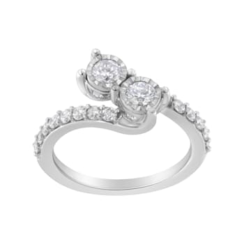 1.00ctw Two-Diamond Miracle-Set Bypass 10K White Gold Ring