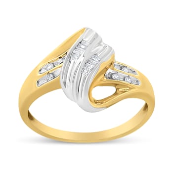 1.00ctw Round And Baguette Diamond 10K Yellow and White Gold Bypass Ring