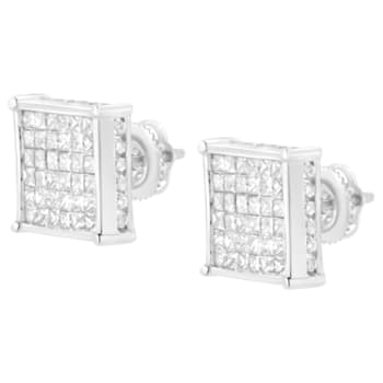 10K White Gold 2ctw Princess-Cut Composite Diamond Stud Earring