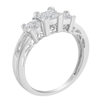 10K White Gold 1/2ctw Mixed Shape Diamond 3 Square Ring (H-I Color,
SI2-I1 Clarity)