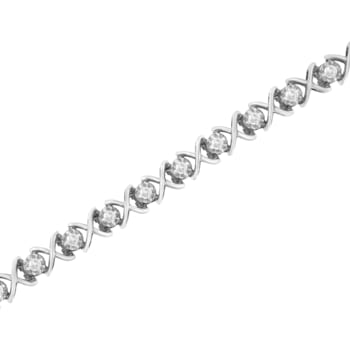 Sterling Silver 1.0ctw Brilliant Round-Cut Diamond "X" Link Bracelet