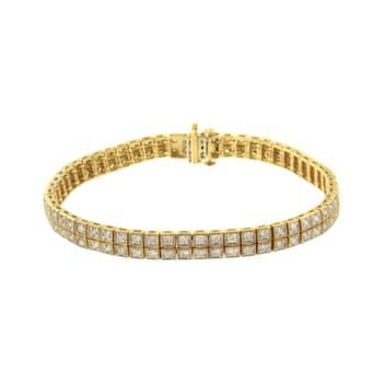 14K Yellow Gold Over Sterling Silver 3.0ctw Diamond Double Row Square
Milgrain Link Tennis Bracelet