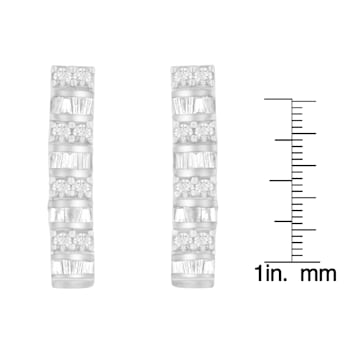 14K White Gold 1 1/3ctw Round and Baguette Cut Diamond Earrings