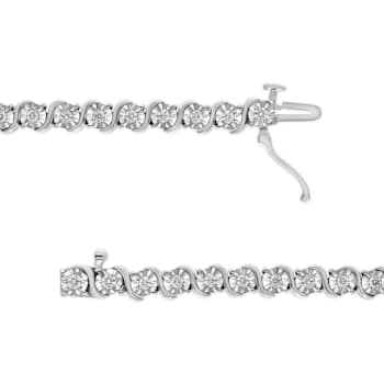 14K White Gold 1.0ctw Lab Grown Diamond Round Miracle Plate and
"S" Link Tennis Bracelet