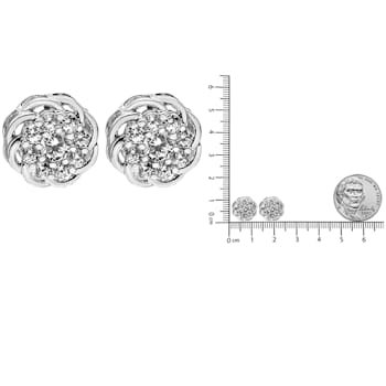 Sterling Silver 1/2ctw Round Diamond Cluster Openwork Floral Halo Stud Earrings