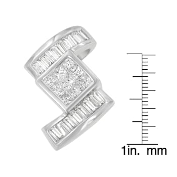 14K White Gold 1 2/5ctw Princess and Baguette Cut Diamond Zig Zag
Pendant w\chain(H-I, SI1-SI2)