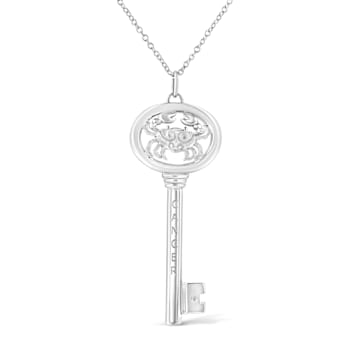 .925 Sterling Silver Diamond Accent Zodiac Key Pendant Necklace