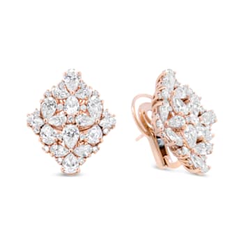 18K Rose Gold 8 1/3 Cttw Pear and Round Diamond Floral Cluster Omega Earrings