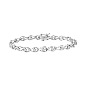 Sterling Silver .10ctw Miracle-Set Diamond Pear Shape and Bezel Link Bracelet