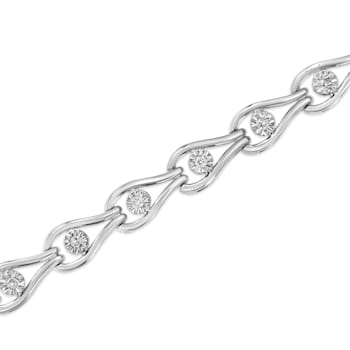 Sterling Silver .10ctw Miracle-Set Diamond Pear Shape and Bezel Link Bracelet