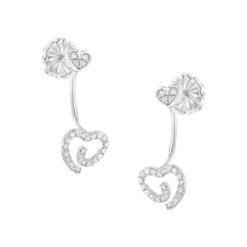.925 Sterling Silver 1/4 Cttw Diamond Swirl Heart Front/Back Earrings
(I-J Color, I2-I3 Clarity)