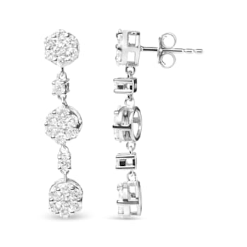 14K White Gold 2.00 Cttw Diamond Composite Cluster Floral Drop Earrings
(I-J Color, I1-I2 Clarity)