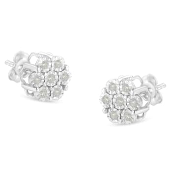Sterling Silver 1/4ctw Round-Cut Diamond Miracle-Set Floral Cluster
Button Stud Earrings
