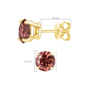 14K Yellow Gold 1/3 Cttw 4-Prong Set Round Pink Diamond Solitaire Stud Earrings