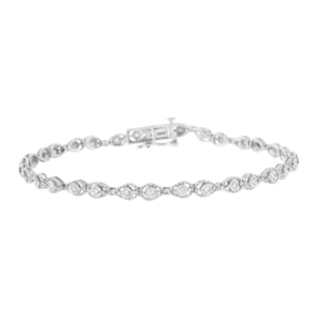 Sterling Silver .50ctw Miracle-Set Diamond Pear Shaped Link Bracelet
