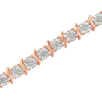 10K Rose Gold Over Sterling Silver 1.0 Cttw Diamond S-Curve Link Tennis
Bracelet, Size 7"