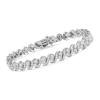 Sterling Silver 2.0ctw Round-Cut Diamond "S" Link Bracelet