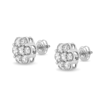 14K White Gold 3.0ctw Prong Set Round-Cut Diamond Floral Cluster Stud Earring