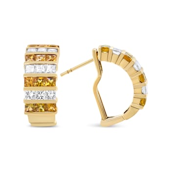 18K Yellow Gold 1 3/4 Cttw Invisible Set Princess Cut Diamond and Yellow
Sapphire Huggie Earrings