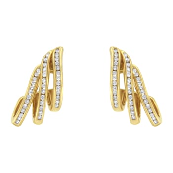 10K Yellow Gold 1.0ctw Round Diamond Spiral Multi Row Channel Set Hoop Earrings