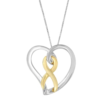 14K Gold and Silver Heart Bow Pendant With Chain