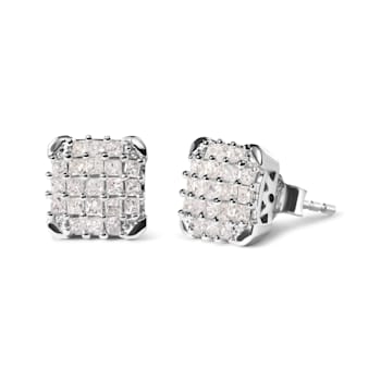 10K White Gold 3/4ctw Princess Diamond Composite Open Frame Stud
Earrings (I-J Color, I1-I2 Clarity)